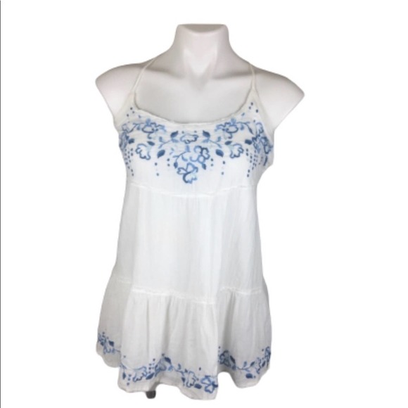 Hollister Tops - Hollister White Tank w/ Blue Floral Detail | Size XS